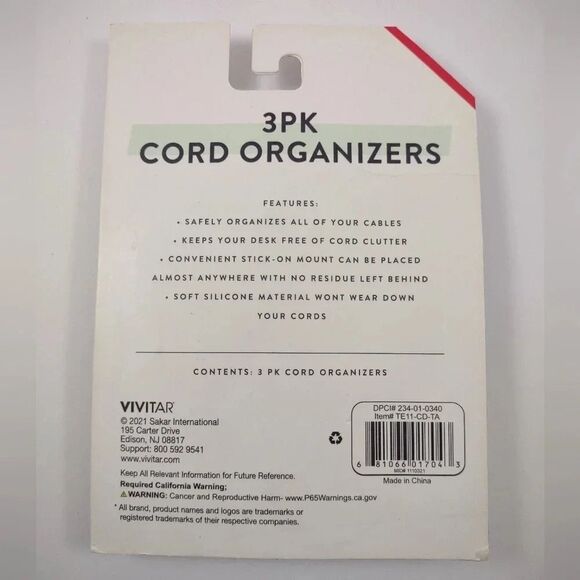 Cord Organizer 3 Count Pack 2 Cord and 4 Cord Holders Stick On Adhesive Mount - Picture 2 of 11